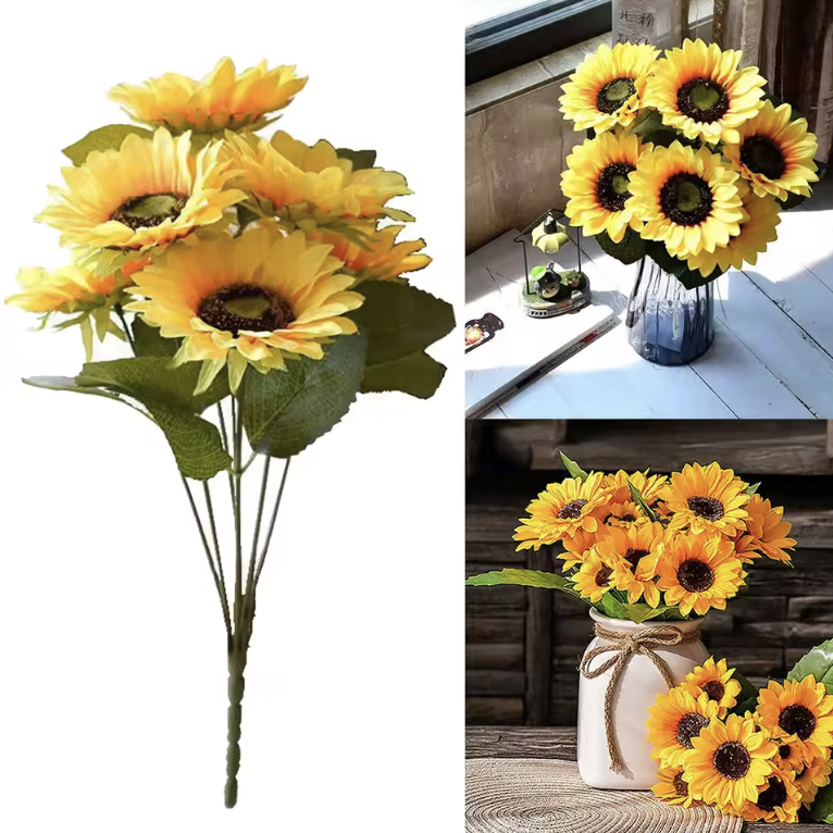 Add 1 Bunch 7 Heads Artificial Sunflowers for Flower Frame Vase