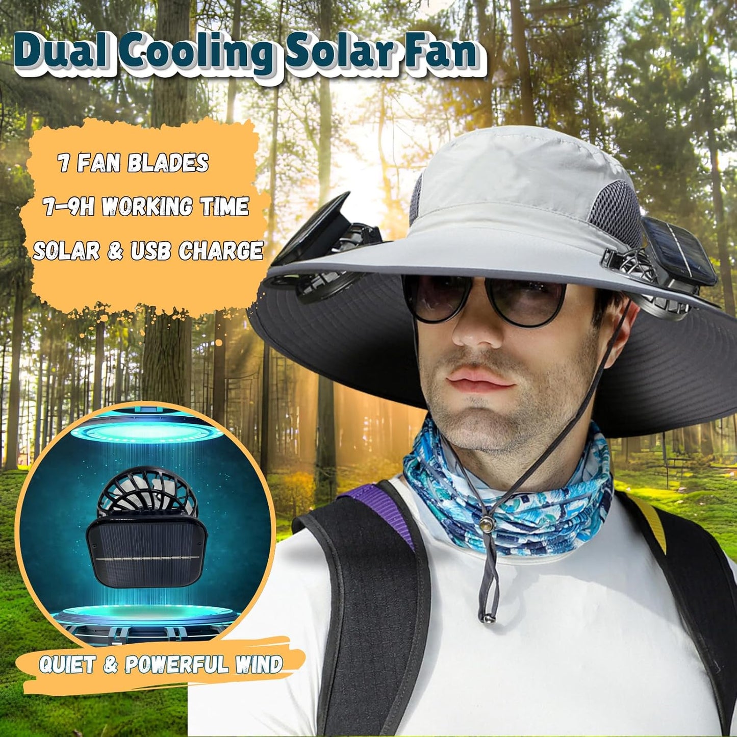 🔥 Last Day Sale Price | Unisex Breezy Solar Fan Hat (Adjustable 22"-25")
