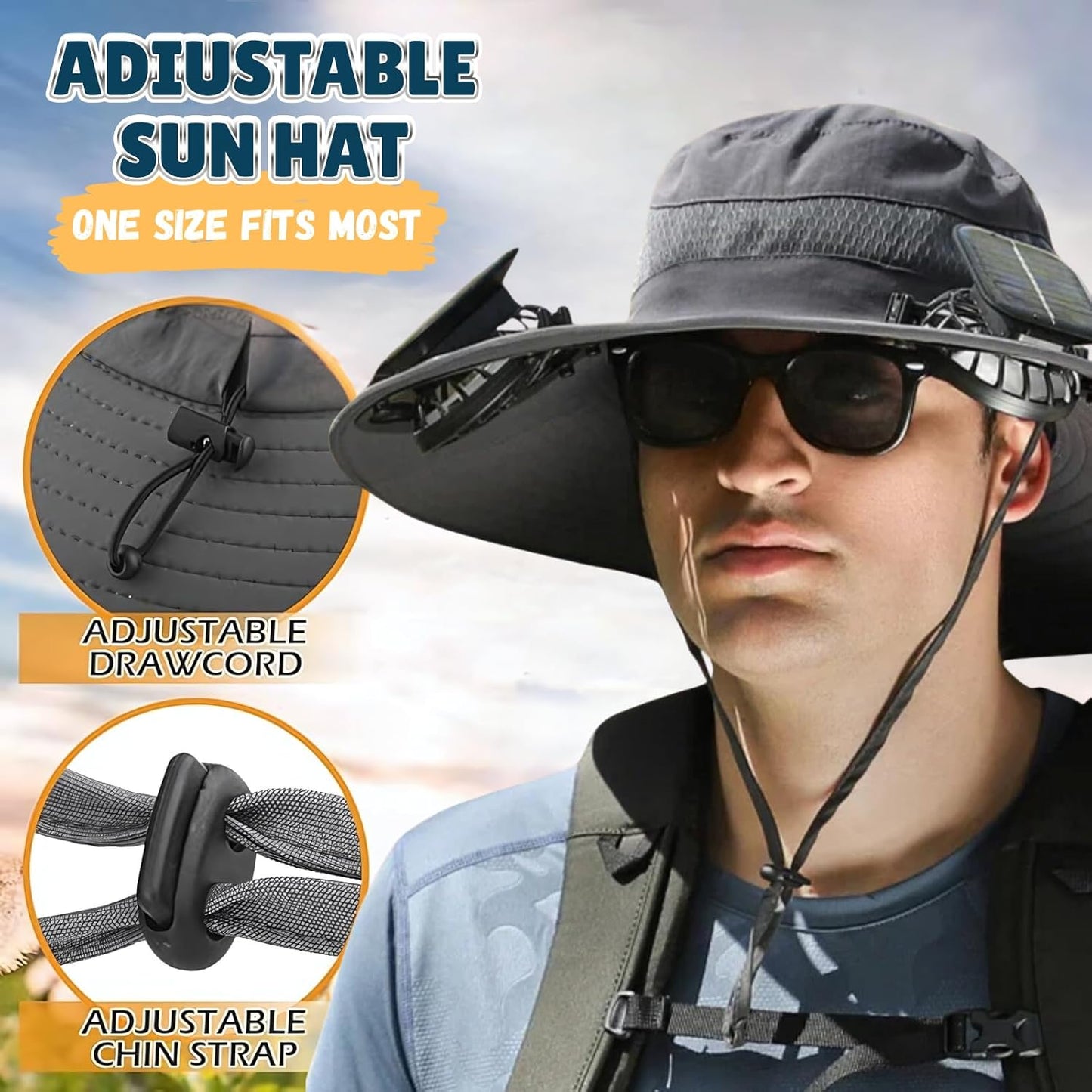 🔥 Last Day Sale Price | Unisex Breezy Solar Fan Hat (Adjustable 22"-25")